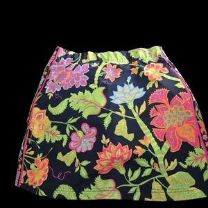 Gretchen Scott Designs Black Skirt with Vibrant Floral Pattern